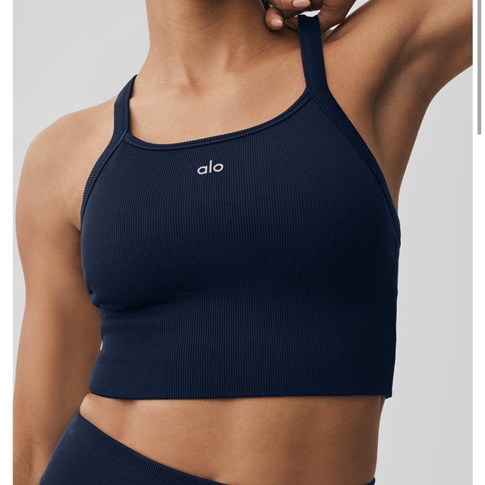ALO Yoga Women's Dark Blue Ribbed Sports Bra